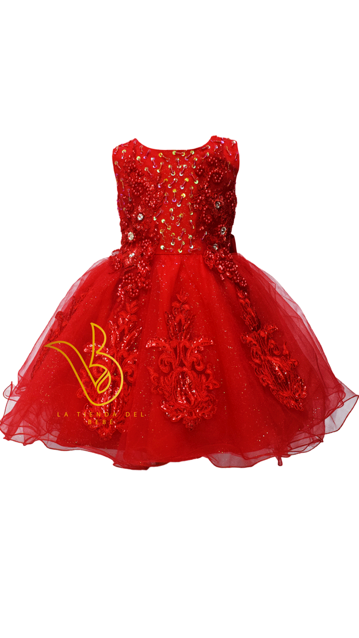 Vestido Para Bautizo Rojo Flores y Perlas - El Bebe